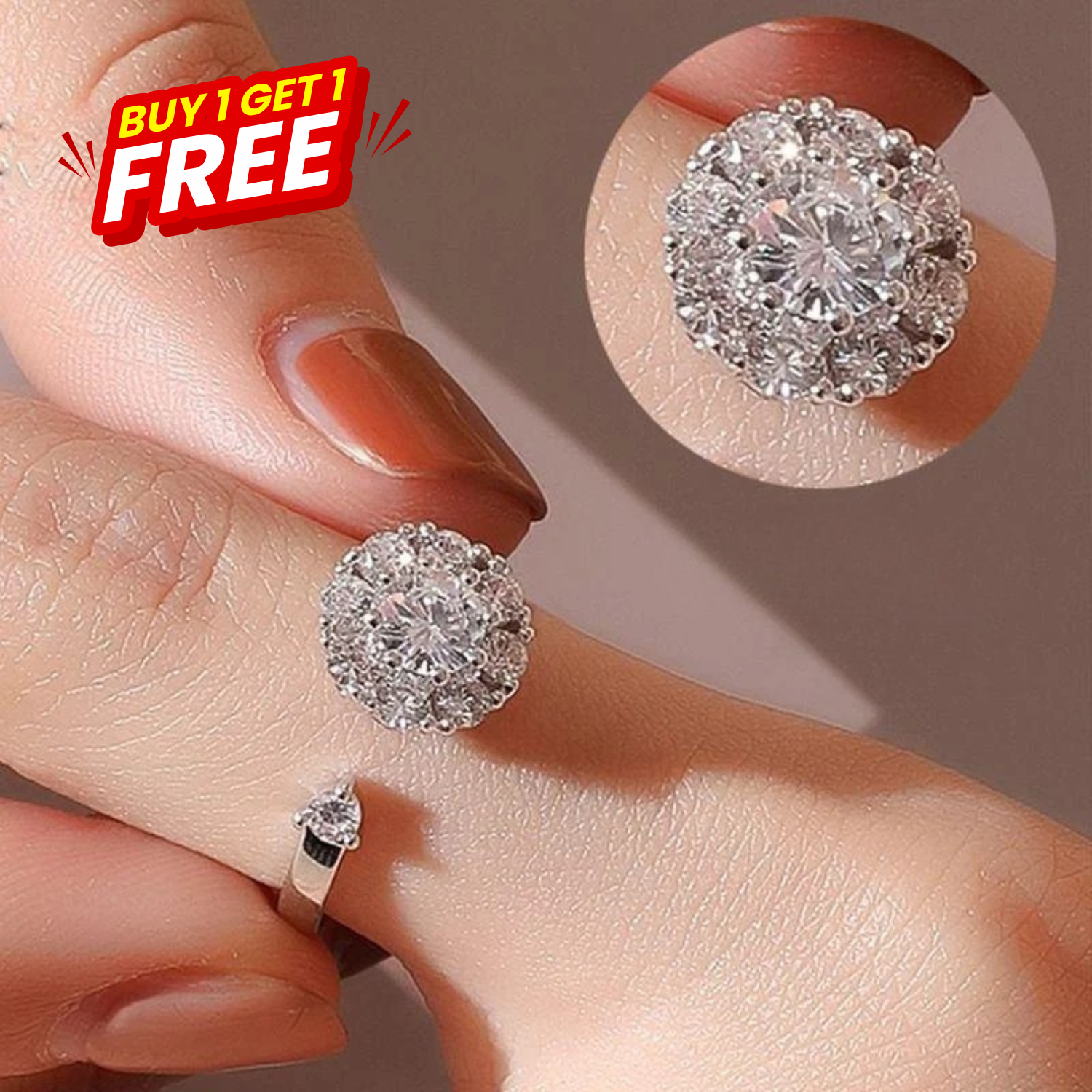 Premium Silver American Diamond Rotating Ring – Free Size - Image 2