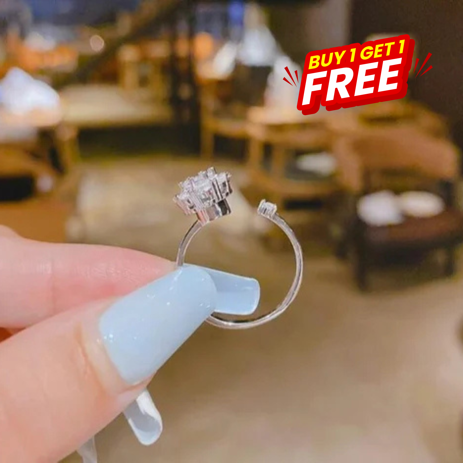 Premium Silver American Diamond Rotating Ring – Free Size - Image 6