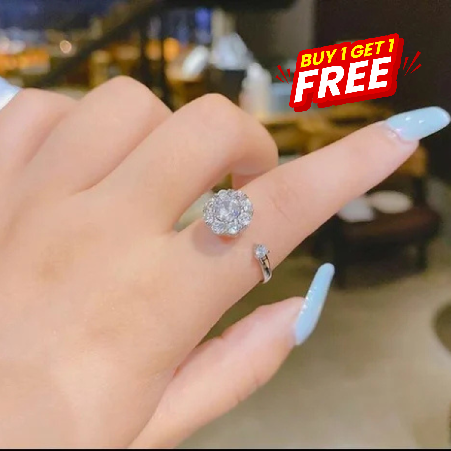 Premium Silver American Diamond Rotating Ring – Free Size - Image 10