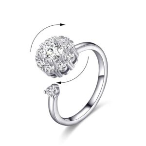Premium Silver Diamond Rotating Ring – Free Size