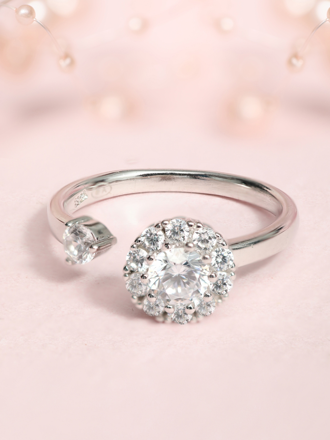 Premium Silver American Diamond Rotating Ring – Free Size - Image 5