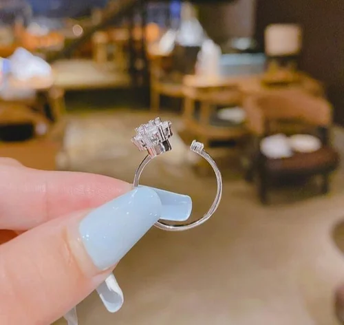 Premium Silver American Diamond Rotating Ring – Free Size - Image 3