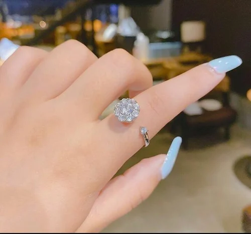 Premium Silver American Diamond Rotating Ring – Free Size - Image 4